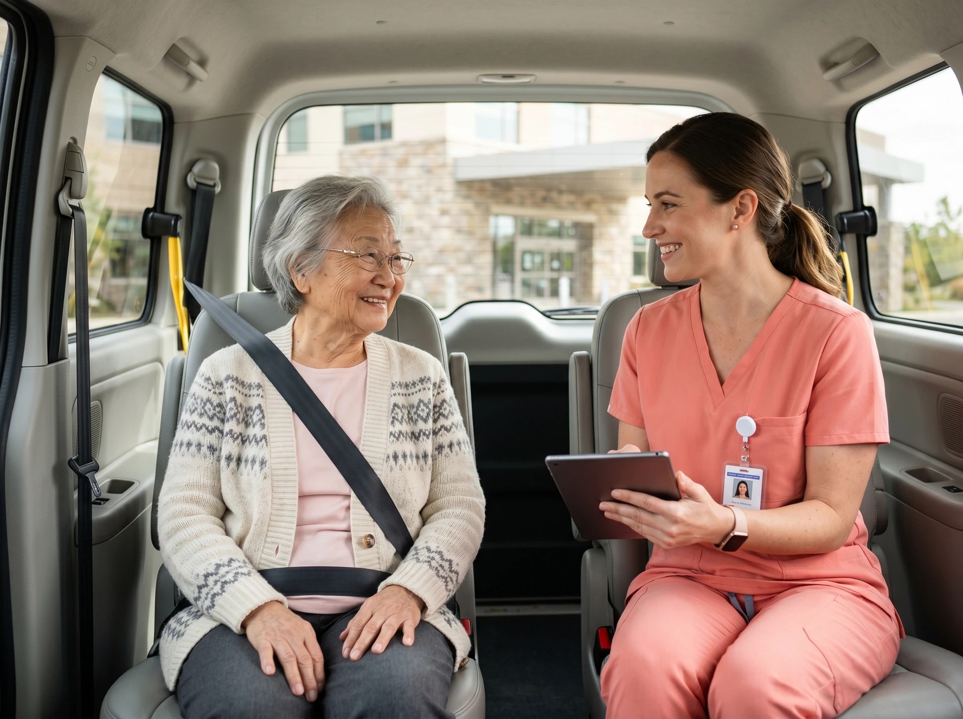 Hospital to hospital patient transfer with professional caregiver