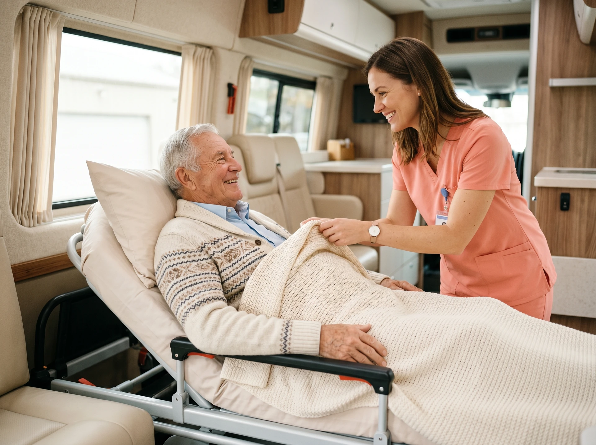 Long distance stretcher transport with caregiver