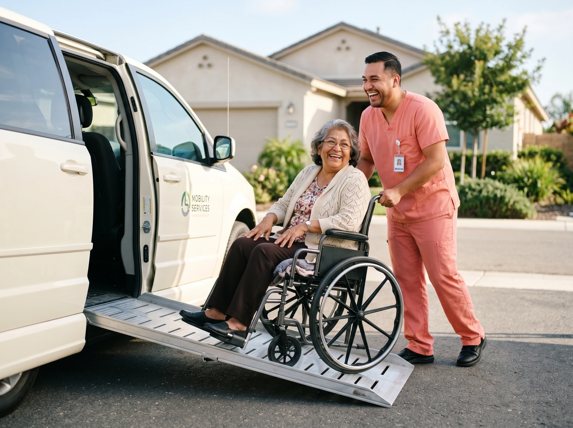 Long distance wheelchair transport with caregiver assisting passenger